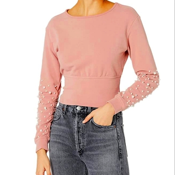 Kendall & Kylie Tops - KENDALL+KYLIE PEARL EMBELLISHED OPEN BACK CUT OUT SWEATSHIRT NWT